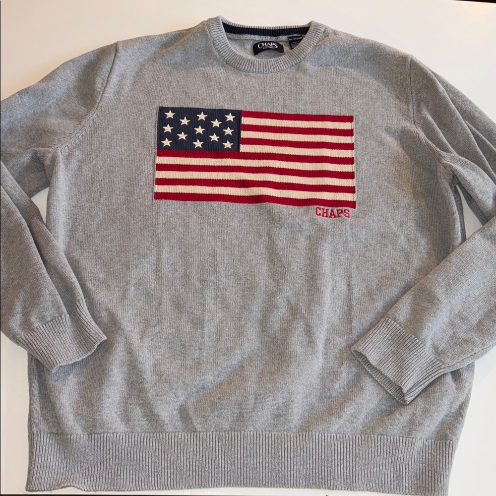Chaps Gray Crewneck Sweater with American Flag XXL RL AMERICANA SWEATER VIBE